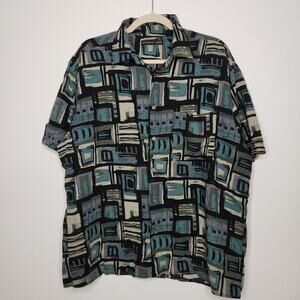 Vintage y2k Natural Issue XL Rayon Abstract Art Hawaiian AOP Shirt Button